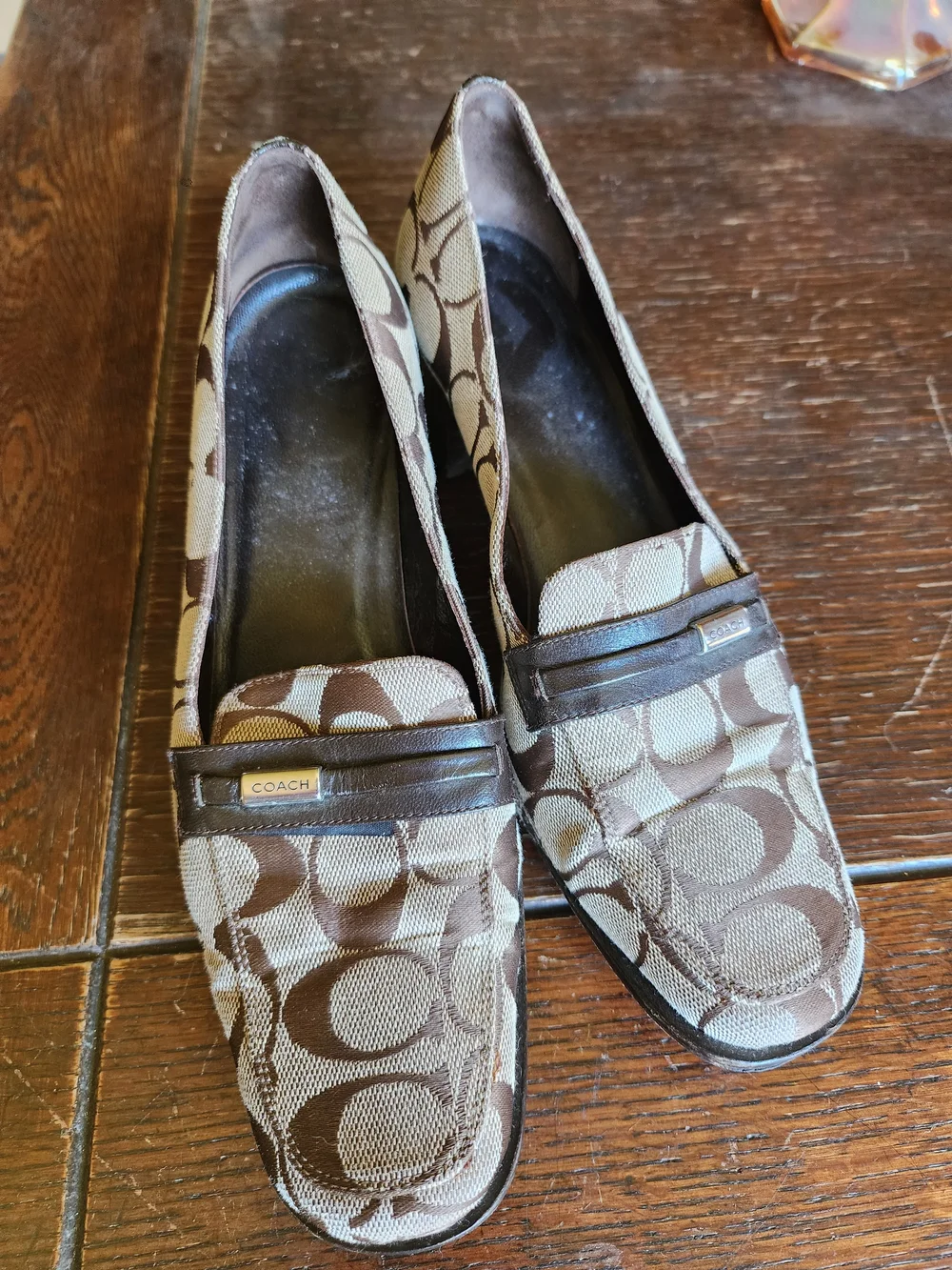 Coach Brown Signature Canvas Block Heel Pumps